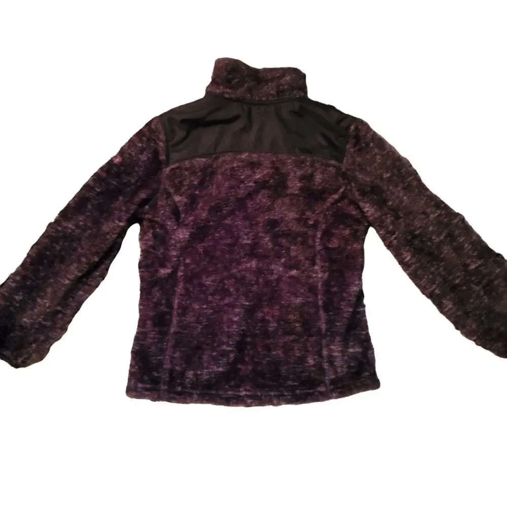 DKNY Girls Size Small Gray and Pink Fuzzy Zip Up Jacket